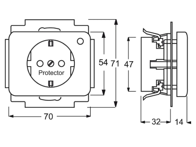 Dimensional drawing Busch Jaeger 2310EUGL VA 260 11 Socket outlet  receptacle
