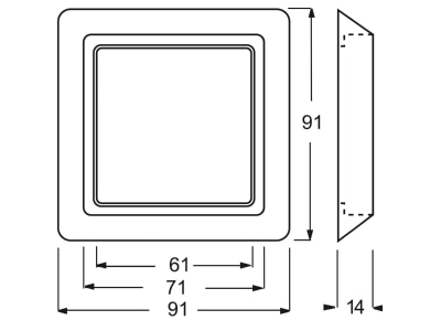Dimensional drawing Busch Jaeger 2101 33 Frame 1 gang aluminium