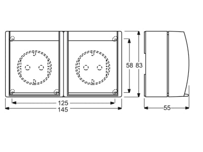 Dimensional drawing Busch Jaeger 20 2 EBW 54 Socket outlet  receptacle