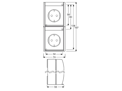Dimensional drawing 1 Busch Jaeger 20 02 EBW 54 Socket outlet  receptacle 
