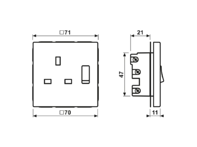 Dimensional drawing Jung AL 3171 Socket outlet  receptacle