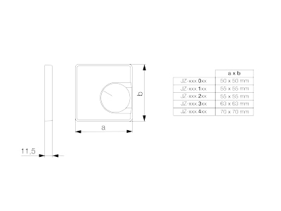 Maßzeichnung Alre it JZ 001 110 Abdeckung 55x55mm perlweiss RAL 1013