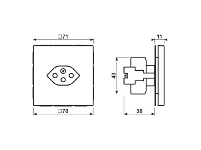 Dimensional drawing 1 Jung LS 1520 13 SEV LG Socket outlet  receptacle  grey
