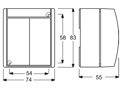 Dimensional drawing Busch Jaeger 2601 5 W 53 Series switch surface mounted cyan