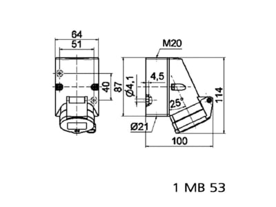 Mazeichnung Bals 119 Wandsteckdose 16A 3p 230V 6h IP44