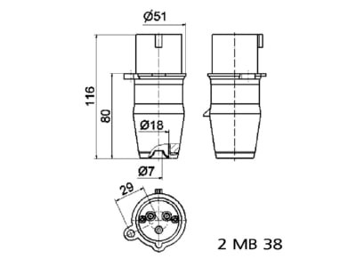 Mazeichnung Bals 219 Stecker 16A 3p 230V 6h