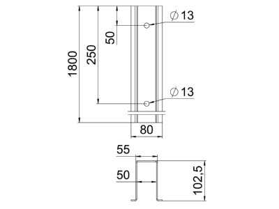 Dimensional drawing OBO RP 1800 FT Solar mounting profile 1800m