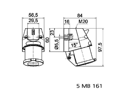 Mazeichnung Bals 242 Wandgeraetestecker GT 16A 3p 230V 6h IP44