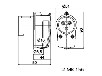 Mazeichnung Bals 231 Winkelstecker GT 16A 3p 230V 6h IP44