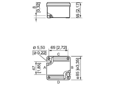 Dimensional drawing Stahl 8118 111 503 Surface mounted terminal box 5x4mm