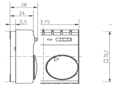 Dimensional drawing Theben RAM 701 Room thermostat