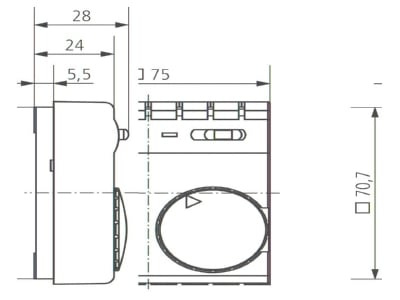 Dimensional drawing Theben RAM 707 Room thermostat Surface mounting 