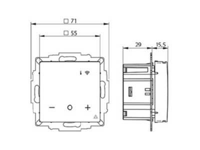 Dimensional drawing Eberle UTE 3500RAL9010 G 55 Smart thermostat