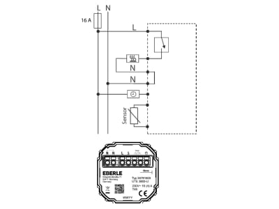 Circuit diagram Eberle UTE3800U RAL9010 G55 Smart thermostat
