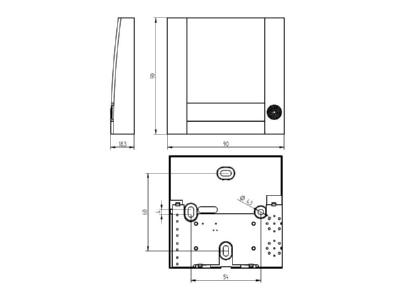 Maßzeichnung Grothe DOMOLUX SIM SW Klingeltaster 1fach 90x90x18 5mm  sil sw