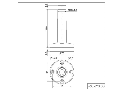 Dimensional drawing Werma 96069303 Stand for signal tower with tube 87 5mm 960 693 03