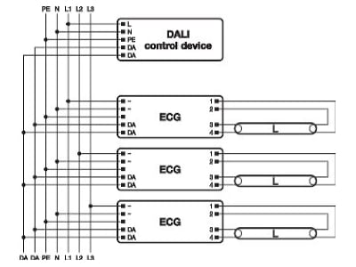 Wiring plan LEDVANCE QTi DALI 1x21 39 DIM Electronic ballast 1x42W
