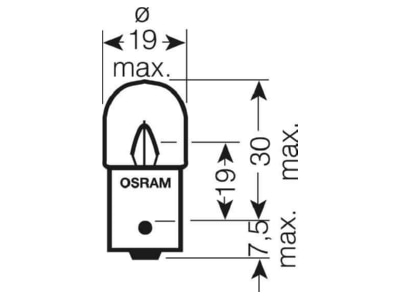 Dimensional drawing Osram 5627 Vehicle lamp 1 filament s  24V BA15s R5W