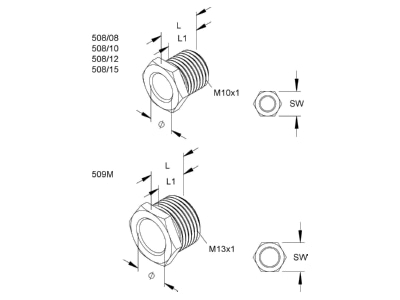 Dimensional drawing Kleinhuis 508 10 Knock out plug