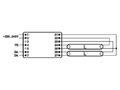 Connection diagram LEDVANCE QTi DALI 2x36 DIM Electronic ballast 2x36W

