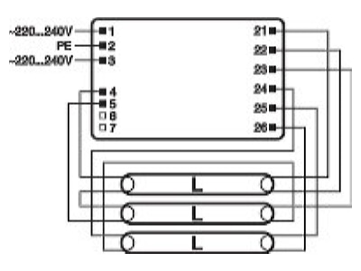 Connection diagram LEDVANCE QT FIT83 4X18220 240 Electronic ballast 3   4x16   18W
