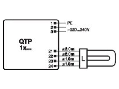 Connection diagram LEDVANCE QTP T E1X18 2X18 220 Electronic ballast 1   2x18W
