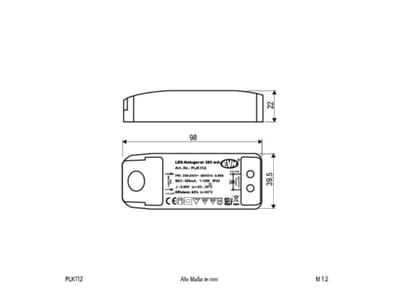 Mazeichnung EVN PLK 112 LED Netzgeraet 350mA 1 12 Watt