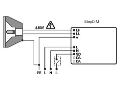 Connection diagram LEDVANCE PTo 70 220 240 3DIM Electronic ballast 1x73W
