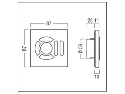 Dimensional drawing Zumtobel CIRCLE tune CCS Button panel for bus system