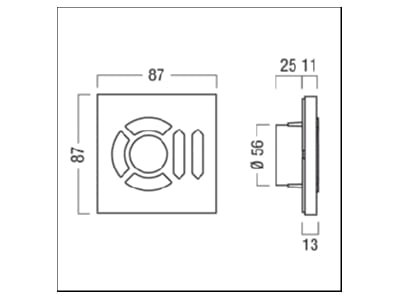 Dimensional drawing Zumtobel DALI CCW KIT Button panel for bus system