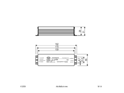 Mazeichnung EVN K 12036 LED Netzgeraet 12VDC 0 36W IP67