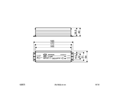 Mazeichnung EVN K 24075 LED Netzgeraet 24VDC 0 75W IP67