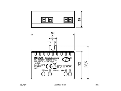 Mazeichnung EVN MSLK246 LED Netzgeraet 24VDC 1 6W IP20