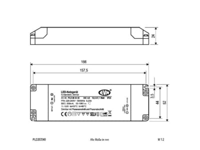 Mazeichnung EVN PLD203540 LED Netzgeraet 350mA 18 6 37 1WIP20