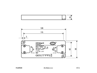 Mazeichnung EVN PLK205020 LED Netzgeraet 500mA 1 20W IP20