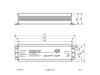 Mazeichnung EVN PLK673540 LED Netzgeraet 350mA 12 3 40W IP67