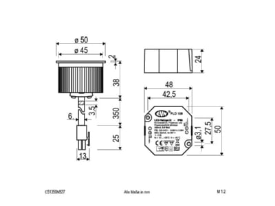 Dimensional drawing EVN C51350N927 LED module 8 4W white
