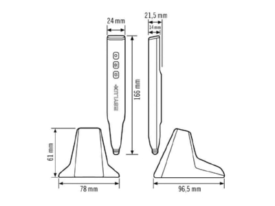 Dimensional drawing ESYLUX ESY Pen IR light controller All in One Bluetooth