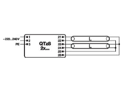 Connection diagram LEDVANCE QTz8 2X36 Electronic ballast 2x72W
