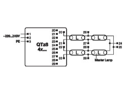 Connection diagram LEDVANCE QTz8 4X18 Electronic ballast 4x72W
