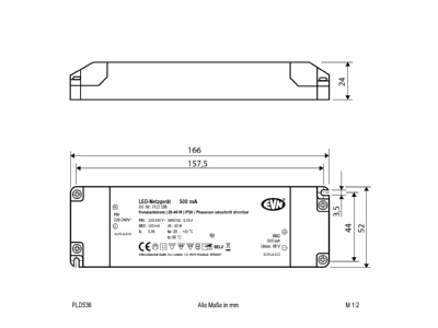 Dimensional drawing EVN PLD536 LED driver
