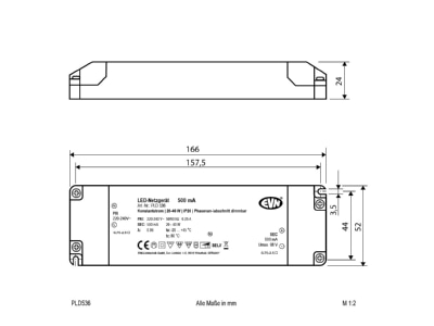 Mazeichnung EVN PLD536 LED Netzgeraet 500mA