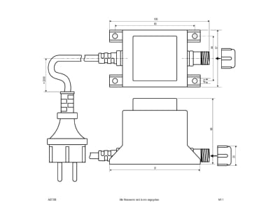 Dimensional drawing EVN ABT 036 Transformer LV lamp 18   36W