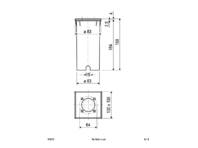 Dimensional drawing EVN 674 210 In ground luminaire MV halogen lamp