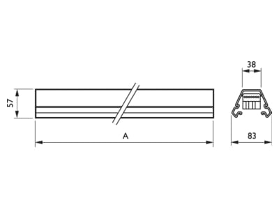 Dimensional drawing 1 Philips Licht 4MX056 581 7x2 5 WH Support profile light line system 1530mm
