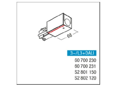 Mazeichnung Zumtobel L3 DALI  60700230 Anfangseinspeisung EINSP L WH L3 DALI 60700230