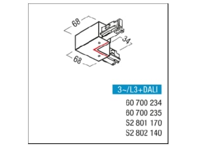 Mazeichnung Zumtobel L3 DALI  60700234 Winkelverbinder VERB W ERD I WH L3 DALI 60700234