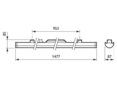 Dimensional drawing 1 Philips Licht 4MX900  66795699 Gear tray for light line system 3x56W 4MX900 66795699

