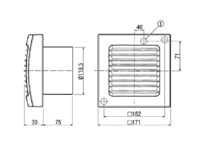 Dimensional drawing Maico ECA 120 Small room ventilator surface mounted