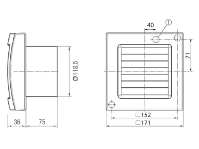 Dimensional drawing Maico ECA 120 K Small room ventilator surface mounted
